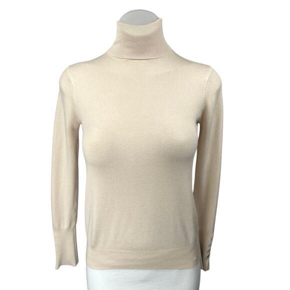 Zara Women's Beige Turtleneck Long Sleeve Stretch Knit Pullover Sweater Top Sz S - Picture 1 of 4